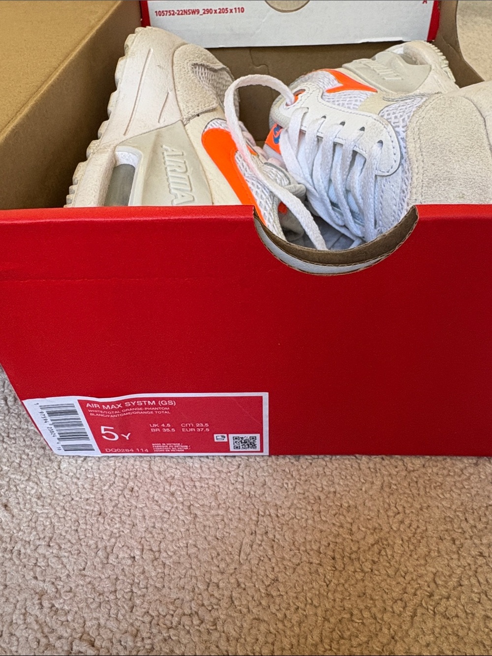 Nike Kids Air Max Sneakers in White with Orange Swoosh